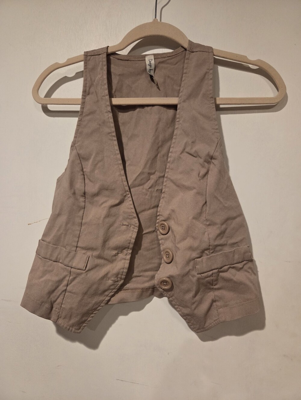 Casual Cotton Beige Button Front Vest Size Small